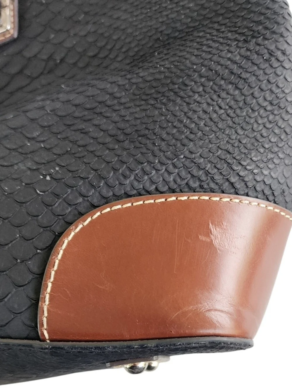 Vintage Dooney & Bourke Black and Brown Leather Embossed Tote